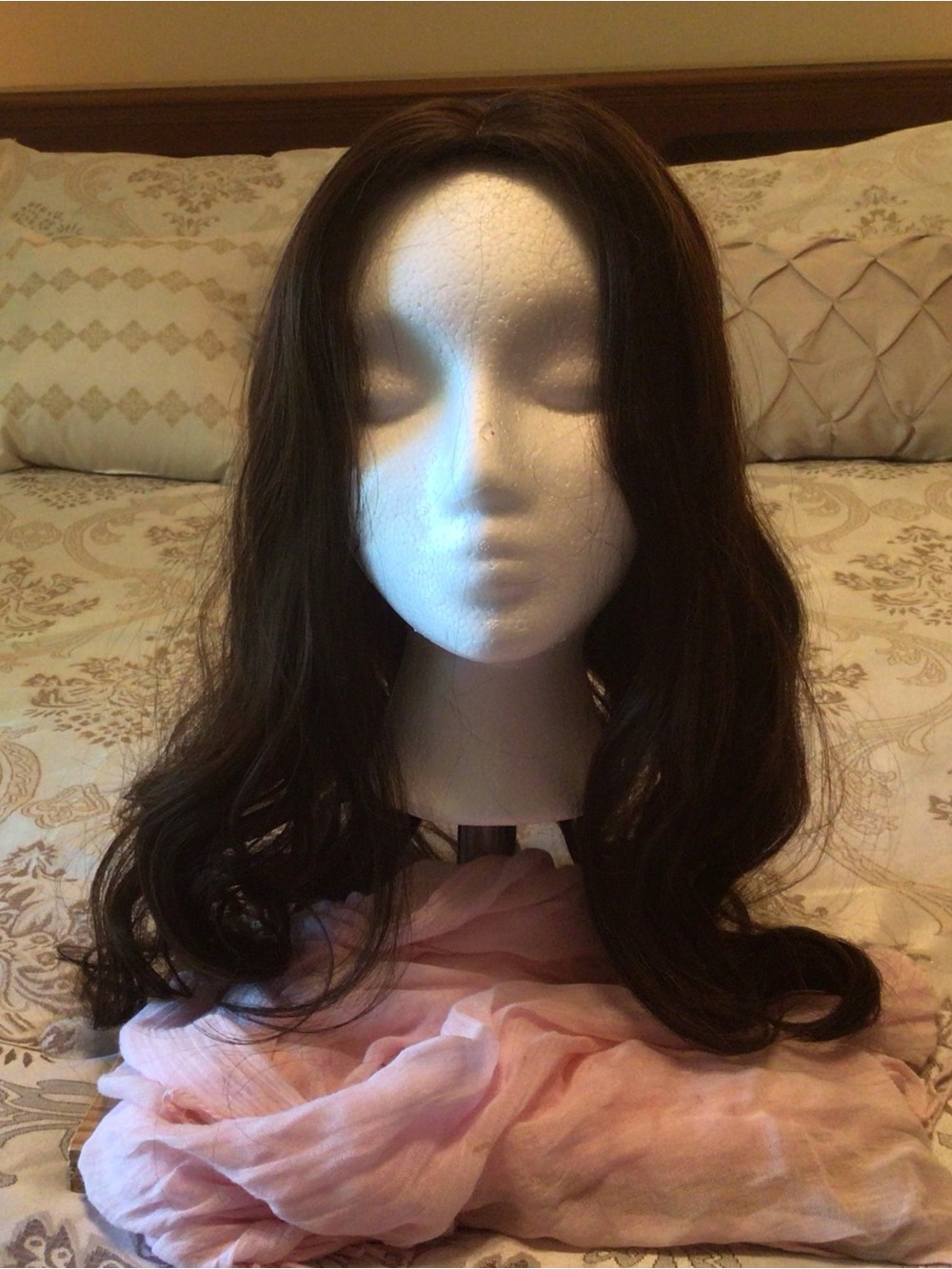 Dark Brown Synthetic Hair Topper 16 inch Long with Curled Ends